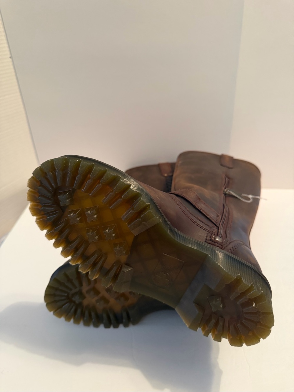 NWT Dr. Martens Anistone Brown Tall Harness Boots with Yellow Stitching - Picture 4 of 11
